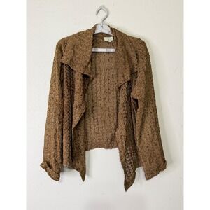 Kathleen Sommers Cardigan Medium Silk Open Front Truffle Brown Textured Lagelook